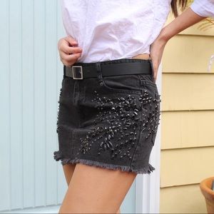 Free People Black Beaded Denim Mini Skirt